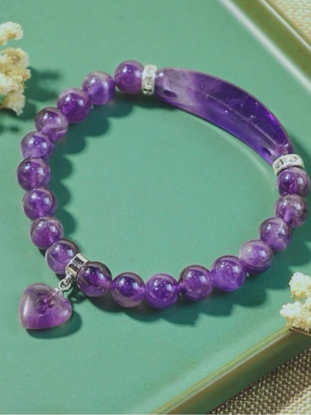 🆕New Intuitive Heart Amethyst Beaded Bracelet with Heart Charm